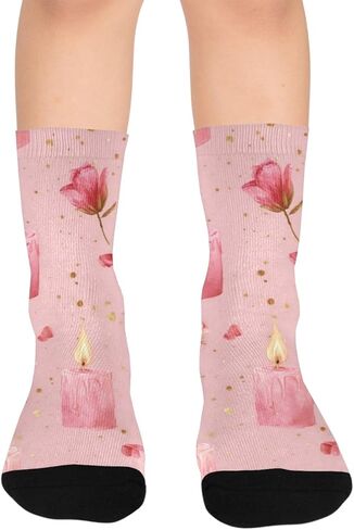 جوارب مشي لمسافات طويلة باللون الوردي بتصميم لهب رومانسي - جوارب شتوية حرارية سميكة دافئة للأولاد والبنات الصغار للمدرسة، والارتداء اليومي والأنشطة الخارجية in Kuwait