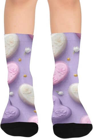 Lavenders Love Motif Hiking Socks - Toddler Boys & Girls Warm Thick Thermal Winter Crew Socks for School, Daily Wear & Outdoor Activities in Kuwait