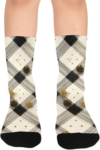 Gold Dot Plaid Hiking Socks - Toddler Boys & Girls Warm Thick Thermal Winter Crew Socks for School, Daily Wear & Outdoor Activities in Kuwait