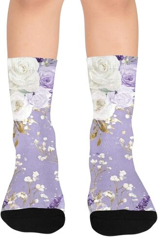 Purple Floral Glow Hiking Socks - Toddler Boys & Girls Warm Thick Thermal Winter Crew Socks for School, Daily Wear & Outdoor Activities in Kuwait