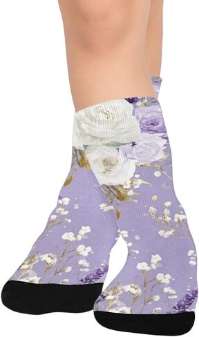 Purple Floral Glow Hiking Socks - Toddler Boys & Girls Warm Thick Thermal Winter Crew Socks for School, Daily Wear & Outdoor Activities in Kuwait