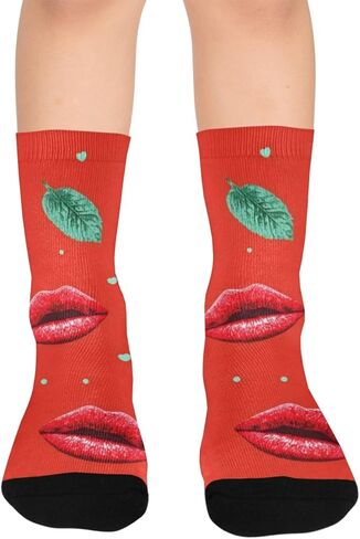 Cute Red Lip Mint Hiking Socks - Toddler Boys & Girls Warm Thick Thermal Winter Crew Socks for School, Daily Wear & Outdoor Activities in Saudi Arabia