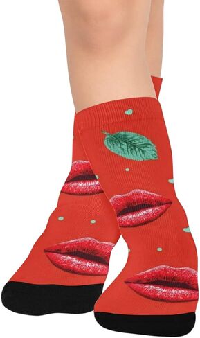 Cute Red Lip Mint Hiking Socks - Toddler Boys & Girls Warm Thick Thermal Winter Crew Socks for School, Daily Wear & Outdoor Activities in Saudi Arabia