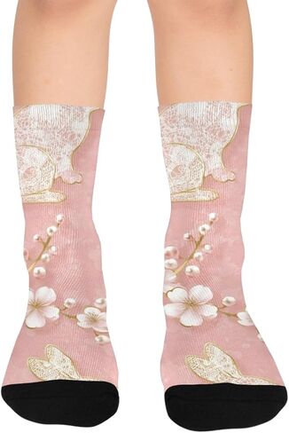 جوارب Lace Bunny Bloom للتنزه سيرًا على الأقدام - جوارب شتوية حرارية سميكة دافئة للأطفال الصغار للأولاد والبنات للمدرسة، والارتداء اليومي والأنشطة الخارجية in Kuwait