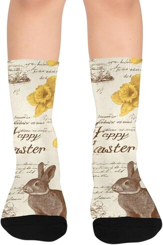 Art Vintage Easter Bunny Hiking Socks - Toddler Boys & Girls Warm Thick Thermal Winter Crew Socks for School, Daily Wear & Outdoor Activities in Kuwait