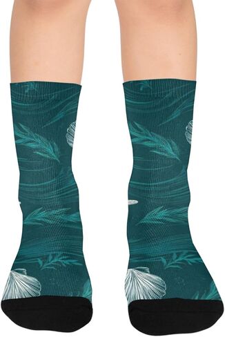 جوارب Ocean Shellscape باللون الأزرق للمشي لمسافات طويلة - جوارب شتوية حرارية سميكة دافئة للأطفال الصغار للأولاد والبنات للمدرسة، والارتداء اليومي والأنشطة الخارجية in Kuwait