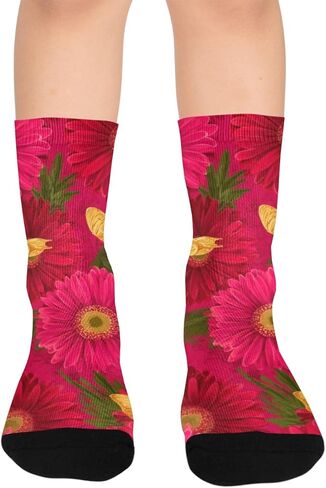 جوارب Gerbera Butterfly للمشي لمسافات طويلة باللون الأحمر - جوارب شتوية حرارية سميكة دافئة للأطفال الصغار للأولاد والبنات للمدرسة، والارتداء اليومي والأنشطة الخارجية in Saudi Arabia