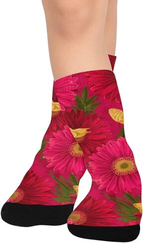 جوارب Gerbera Butterfly للمشي لمسافات طويلة باللون الأحمر - جوارب شتوية حرارية سميكة دافئة للأطفال الصغار للأولاد والبنات للمدرسة، والارتداء اليومي والأنشطة الخارجية in Saudi Arabia