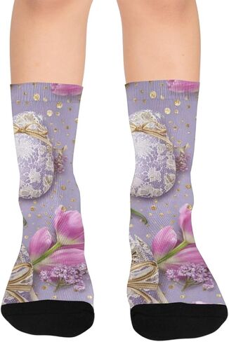 Purple Hearts Motif Hiking Socks - Toddler Boys & Girls Warm Thick Thermal Winter Crew Socks for School, Daily Wear & Outdoor Activities in Kuwait