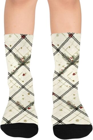 Plaid Star Motif Green Hiking Socks - Toddler Boys & Girls Warm Thick Thermal Winter Crew Socks for School, Daily Wear & Outdoor Activities in Kuwait