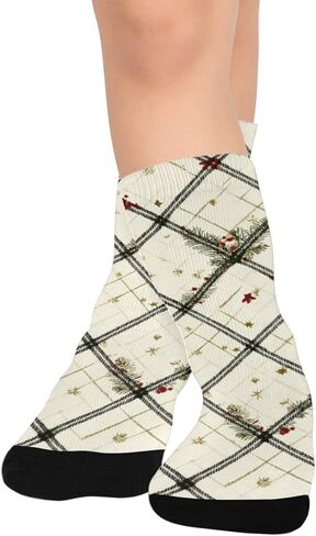 Plaid Star Motif Green Hiking Socks - Toddler Boys & Girls Warm Thick Thermal Winter Crew Socks for School, Daily Wear & Outdoor Activities in Kuwait
