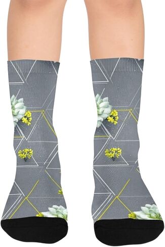 Succulent Geo Print Hiking Socks - Toddler Boys & Girls Warm Thick Thermal Winter Crew Socks for School, Daily Wear & Outdoor Activities in Kuwait