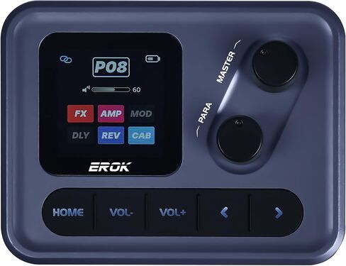 EROK Pocket Sonic - دواسة صغيرة متعددة التأثيرات، 60+ تأثيرات مدمجة، 20 أمبير للنمذجة مع استنساخ النغمات، 20 خزانة IR، تسجيل OTG، قابلة لإعادة الشحن مع تصميم مشبك in Kuwait