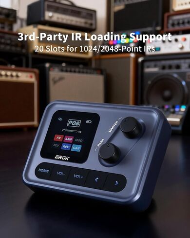 EROK Pocket Sonic - دواسة صغيرة متعددة التأثيرات، 60+ تأثيرات مدمجة، 20 أمبير للنمذجة مع استنساخ النغمات، 20 خزانة IR، تسجيل OTG، قابلة لإعادة الشحن مع تصميم مشبك in Kuwait