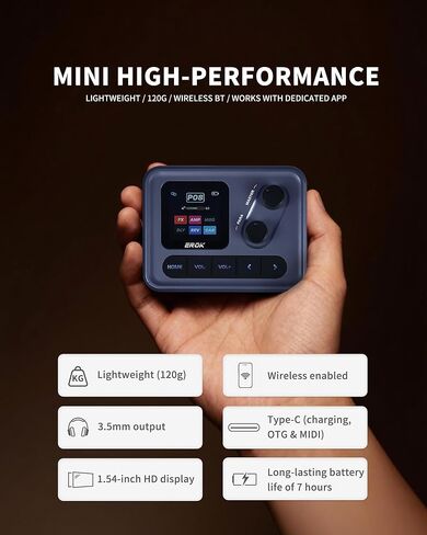 EROK Pocket Sonic - دواسة صغيرة متعددة التأثيرات، 60+ تأثيرات مدمجة، 20 أمبير للنمذجة مع استنساخ النغمات، 20 خزانة IR، تسجيل OTG، قابلة لإعادة الشحن مع تصميم مشبك in Kuwait