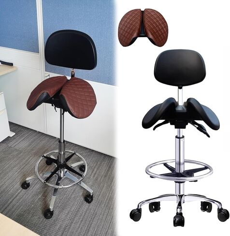 Saddle Chair Dental Office Saddle Swivel Chair Adjustable Height, Ergonomic Rolling Stool with Cushion Cover, Standing Work Desk Seat for Home/Office(48) in Saudi Arabia