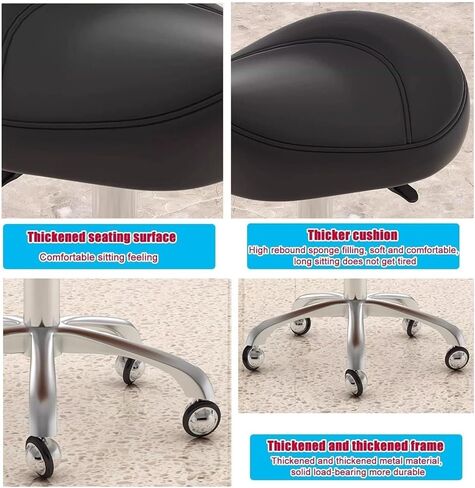 Swivel Chair Ergonomic Saddle Stool Dental Saddle Chair, Heavy-Duty Hydraulic Rolling Stool Chair with Wheels, Adjustable Stool for Clinic Studio Tattoo(Black) in Saudi Arabia
