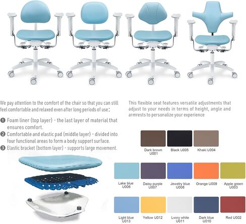 كرسي الطبيب مجهر الأسنان مع مسند ذراع قابل للتعديل تصميم مريح طبيب الأسنان البراز U-سلسلة الجلد يشعر الجلد PLST-092 in Kuwait