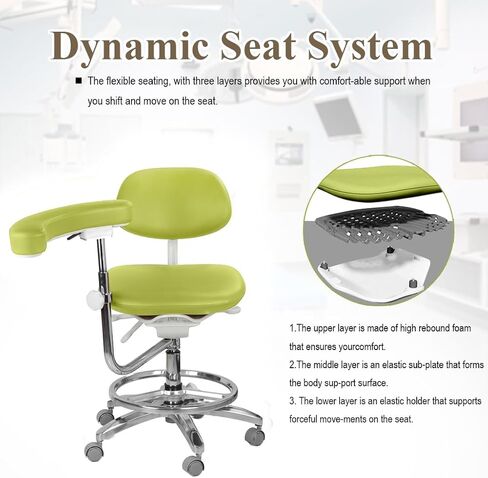 كرسي ديناميكي مريح دوار 360 درجة من REEHUT مقعد متحرك لأطباء الأسنان ممرضة مع مسند للقدمين كرسي قابل للتعديل ببغاء أخضر in Kuwait