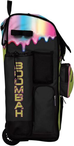 Boombah Rolling Superpack Baseball/Softball Gear Bag - Telescopic Handle - Holds 4 Bats - Wheeled Version - Softball Homerun Drip Optic Yellow/Black/Pink in Saudi Arabia