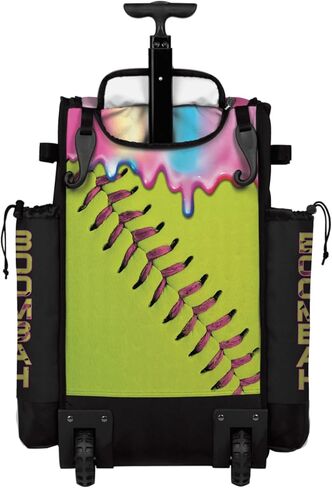 Boombah Rolling Superpack Baseball/Softball Gear Bag - Telescopic Handle - Holds 4 Bats - Wheeled Version - Softball Homerun Drip Optic Yellow/Black/Pink in Saudi Arabia