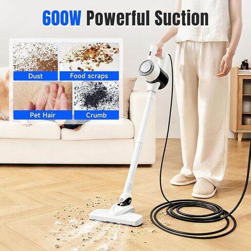مكنسة كهربائية بكابل طاقة طويل للغاية بطول 33 قدمًا، مكنسة كهربائية محمولة بقوة 600 وات وخفيفة الوزن 2 في 1، كوب غبار سعة 1.5 لتر، فلتر HEPA قابل للغسل، مكنسة كهربائية سلكية للأرضيات الصلبة والبلاط in Kuwait
