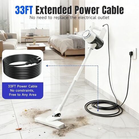 مكنسة كهربائية بكابل طاقة طويل للغاية بطول 33 قدمًا، مكنسة كهربائية محمولة بقوة 600 وات وخفيفة الوزن 2 في 1، كوب غبار سعة 1.5 لتر، فلتر HEPA قابل للغسل، مكنسة كهربائية سلكية للأرضيات الصلبة والبلاط in Kuwait