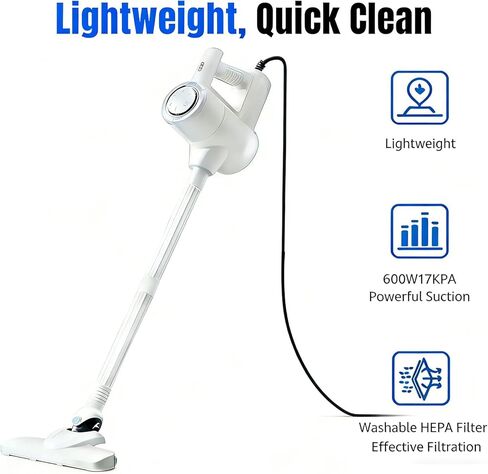 مكنسة كهربائية بكابل طاقة طويل للغاية بطول 33 قدمًا، مكنسة كهربائية محمولة بقوة 600 وات وخفيفة الوزن 2 في 1، كوب غبار سعة 1.5 لتر، فلتر HEPA قابل للغسل، مكنسة كهربائية سلكية للأرضيات الصلبة والبلاط in Kuwait