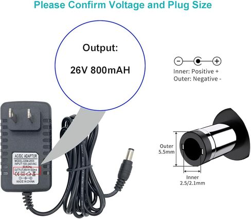 Vacuum Cleaner Charger - 26V 800mAh Power Adapter DC 5.5 X 2.5MM Charging Cable Cord 6.6 ft in Saudi Arabia