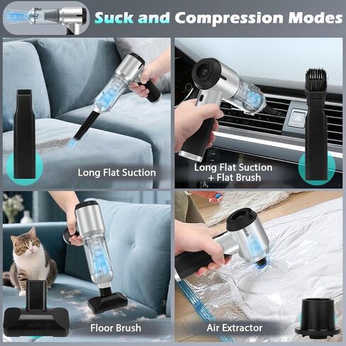 Car Vacuum Portable Cordless Foldable Mini Vacuum, 17000PA Strong Suction, 40mins Runtime, 4-in-1 Air Duster & Air Blower Handheld Vacuum with One-Click Dust Removal for Car, Home,Office Pet in Saudi Arabia