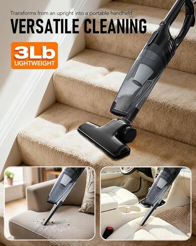 Avvnee Corded Stick Vacuum Cleaner, 15000Pa Powerful Suction, Lightweight 3 lbs for Pet Hair & Hard Floors, Long 16.7ft Cord, 1L Dust Cup & Crevice Tool Included, Black in Saudi Arabia