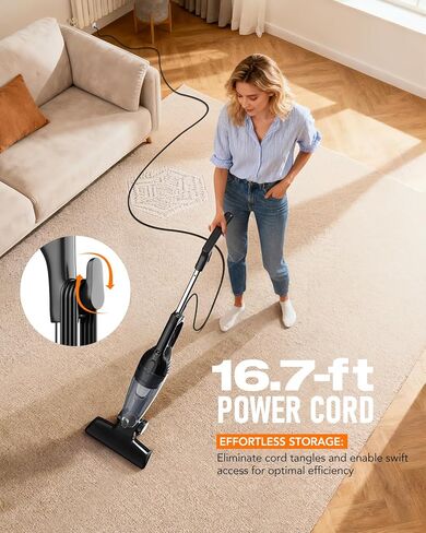 Avvnee Corded Stick Vacuum Cleaner, 15000Pa Powerful Suction, Lightweight 3 lbs for Pet Hair & Hard Floors, Long 16.7ft Cord, 1L Dust Cup & Crevice Tool Included, Black in Saudi Arabia
