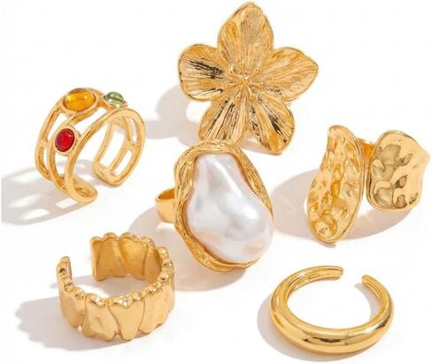 Gold Chunky Knuckle Ring Set Non Tarnish,Statement Adjustable Stacking Rings Trendy Unique Fashion Jewelry Gifts for Women in Kuwait