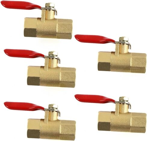 BV-02-FF-5Pk Compressors Brass Ball Valve - for Water Air Fluid Piping System Part - Moisture Air Tank Drain Shut Off Valve - 5 Pack 1/4" FNPT 200 PSI 2-3/8" Long When Open 1-5/8" Long When Close in Saudi Arabia