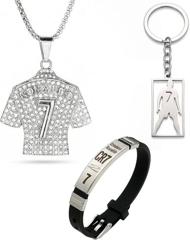 3PCS Soccer Bracelet Silver Plated Number7 Pendant Necklace Silicone Sports Wristband Signature Lock Bracelet Football Gifts for Men Fans in Kuwait