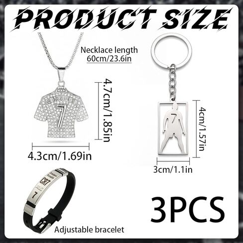 3PCS Soccer Bracelet Silver Plated Number7 Pendant Necklace Silicone Sports Wristband Signature Lock Bracelet Football Gifts for Men Fans in Kuwait