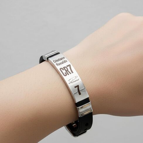 3PCS Soccer Bracelet Silver Plated Number7 Pendant Necklace Silicone Sports Wristband Signature Lock Bracelet Football Gifts for Men Fans in Kuwait