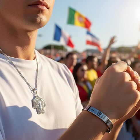 3PCS Soccer Bracelet Silver Plated Number7 Pendant Necklace Silicone Sports Wristband Signature Lock Bracelet Football Gifts for Men Fans in Kuwait