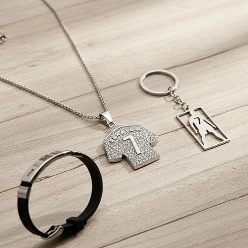 3PCS Soccer Bracelet Silver Plated Number7 Pendant Necklace Silicone Sports Wristband Signature Lock Bracelet Football Gifts for Men Fans in Kuwait