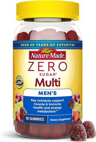 Nature Made Zero Sugar Multivitamin Men's Gummies, Muscle & Immune Support, Aspartame Free, 90 Sugar Free Multivitamin Gummies, 45 Day Supply in Saudi Arabia