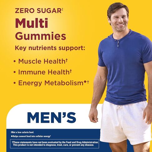 Nature Made Zero Sugar Multivitamin Men's Gummies, Muscle & Immune Support, Aspartame Free, 90 Sugar Free Multivitamin Gummies, 45 Day Supply in Saudi Arabia