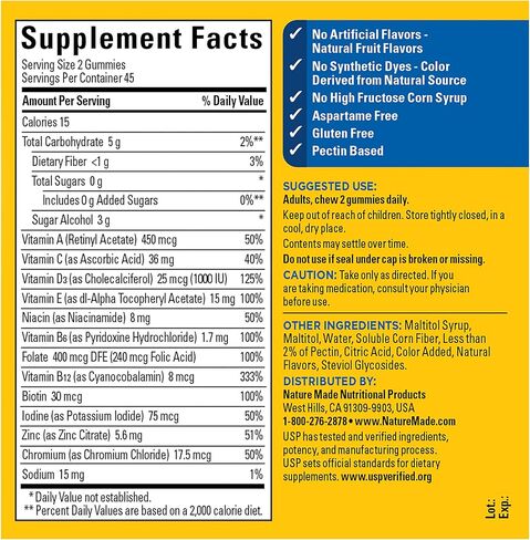 Nature Made Zero Sugar Multivitamin Men's Gummies, Muscle & Immune Support, Aspartame Free, 90 Sugar Free Multivitamin Gummies, 45 Day Supply in Saudi Arabia