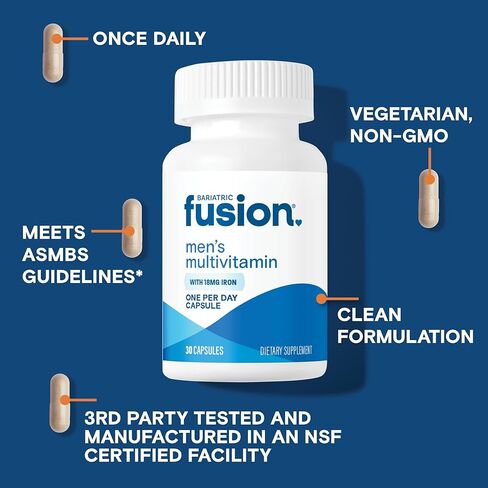 Bariatric Fusion One Per Day Bariatric Multivitamin with Iron for Men | with Prostate and Heart Support Vitamins* | Gastric Bypass and Sleeve Gastrectomy | 30 Capsules | 1 Month Supply in Kuwait