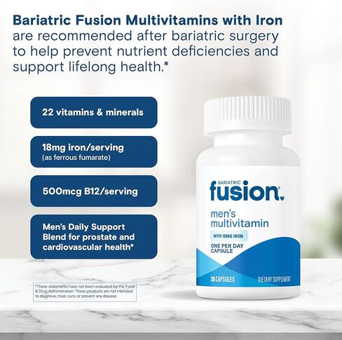 Bariatric Fusion One Per Day Bariatric Multivitamin with Iron for Men | with Prostate and Heart Support Vitamins* | Gastric Bypass and Sleeve Gastrectomy | 30 Capsules | 1 Month Supply in Kuwait