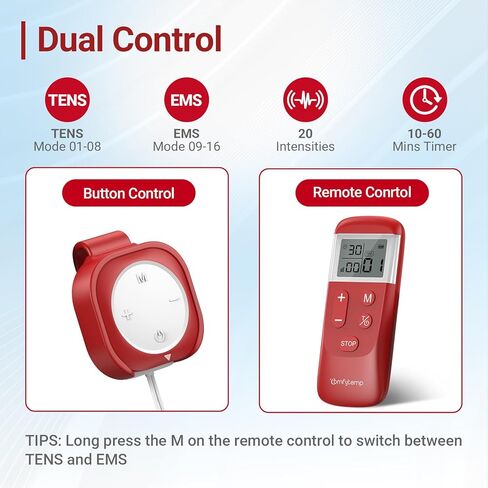 Comfytemp Transcutaneous Electrical Nerve Stimulator K6134, Wireless & Wired 2-in-1 TENS Unit Muscle Stimulator, TENS EMS Machine for Back, Shoulder, Wired Back Clip — Easy to Use Lying or Reclining in Saudi Arabia