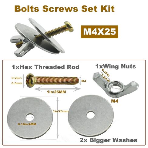 10 مجموعات من البراغي الملولبة M4x25mm مع مجموعة متنوعة من الغسالات والصواميل الكبيرة لقفص الطيور، ومسامير التثبيت المترية in Kuwait