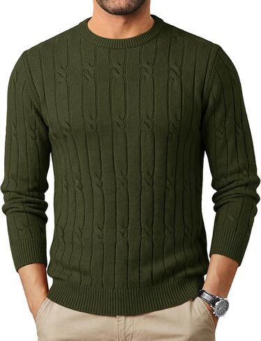 Cotrasen Men Crewneck Sweater Cable متماسكة سترة سحب سترة غير رسمية طويلة الأكمام سترات محكم in Kuwait