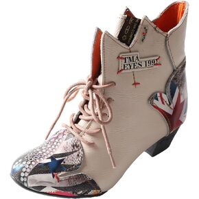 TMA EYES Patchwork Leather Fashionable Retro Women's Ankle Boots