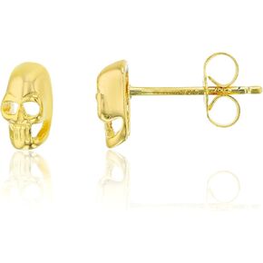 Solid 925 Sterling Silver Polished Skull Stud Earrings for Women and Girls | 7.5mm Gold Plated Hypoallergenic Studs