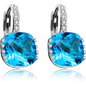 Uloveido Women's Platinum Plated Cubic Zirconia Square Crystal Lever Back Earrings (Blue,Pink,Purple,White) DML115